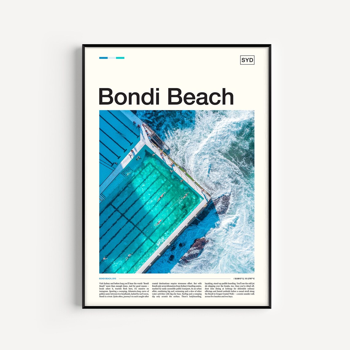 Bondi Beach Travel Poster, Sydney Australia