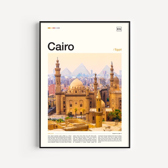 Cairo Egypt Mosque Giza Pyramids Golden Sky Scenic Photo Poster
