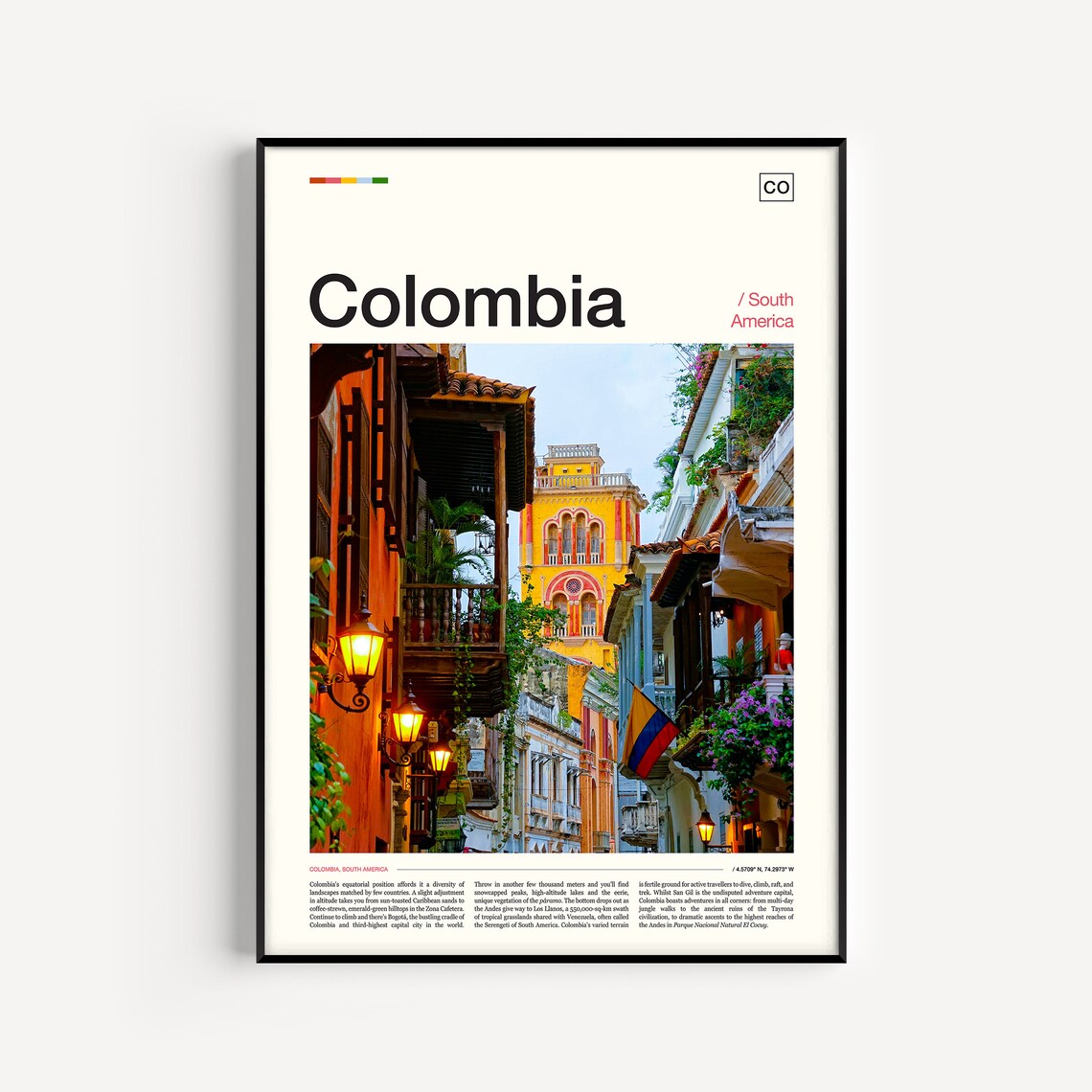 Colombia Travel Poster, Latin America Wall Art