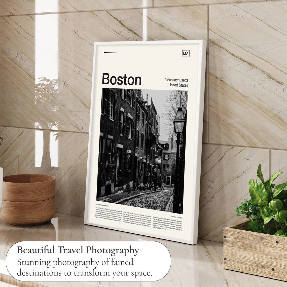 Boston Massachusetts Historic Beacon Hill Street Black White Photography Poster - Image 4