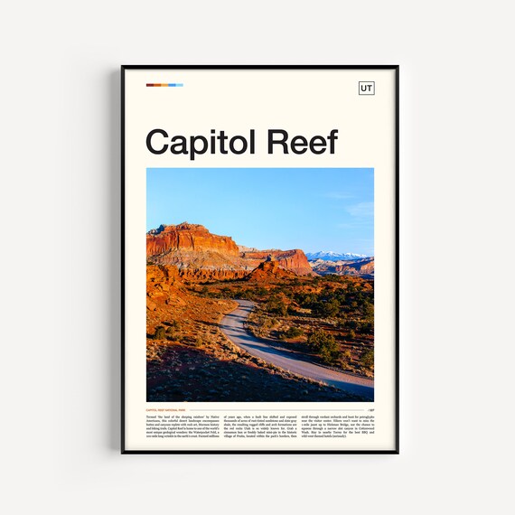 Capitol Reef National Park Utah Red Rock Desert Road Photo Travel Poster