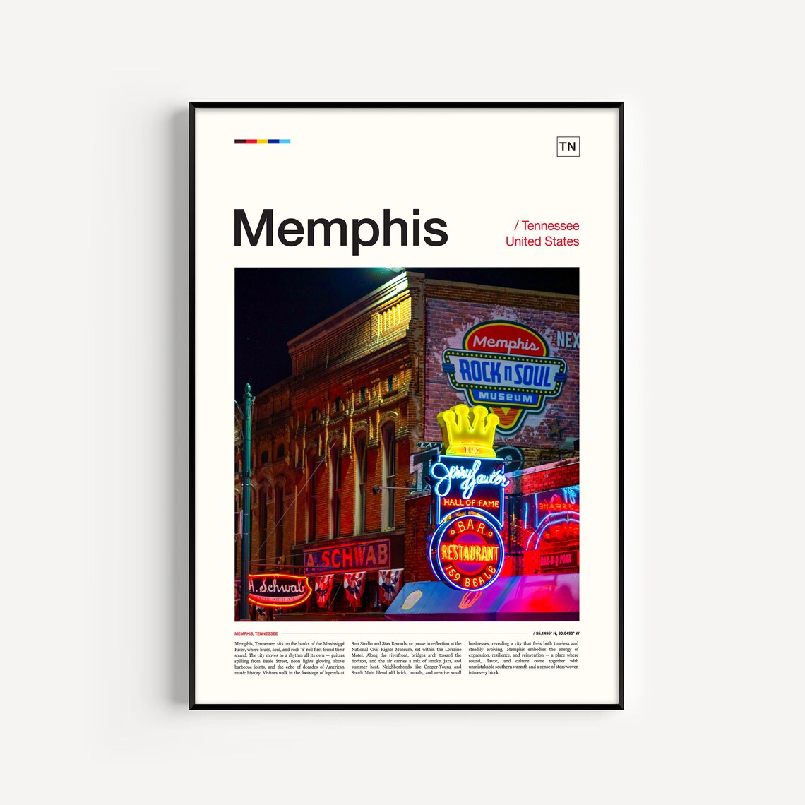 Memphis Tennessee Beale Street Neon Night Photography Travel Poster