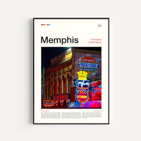 Memphis Tennessee Beale Street Neon Night Photography Travel Poster