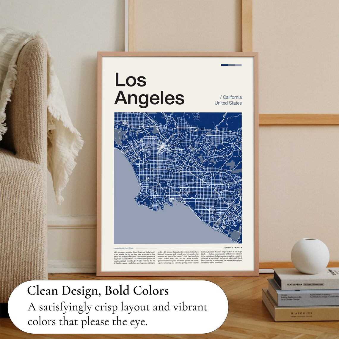 Los Angeles Street Map Navy Blue Modern Minimalist City Poster - Image 3