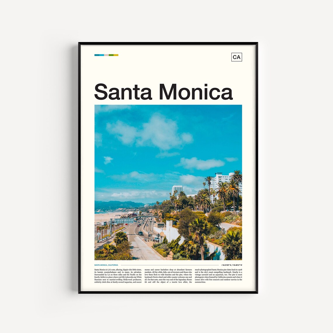 Santa Monica Travel Poster, Holiday Wall Art