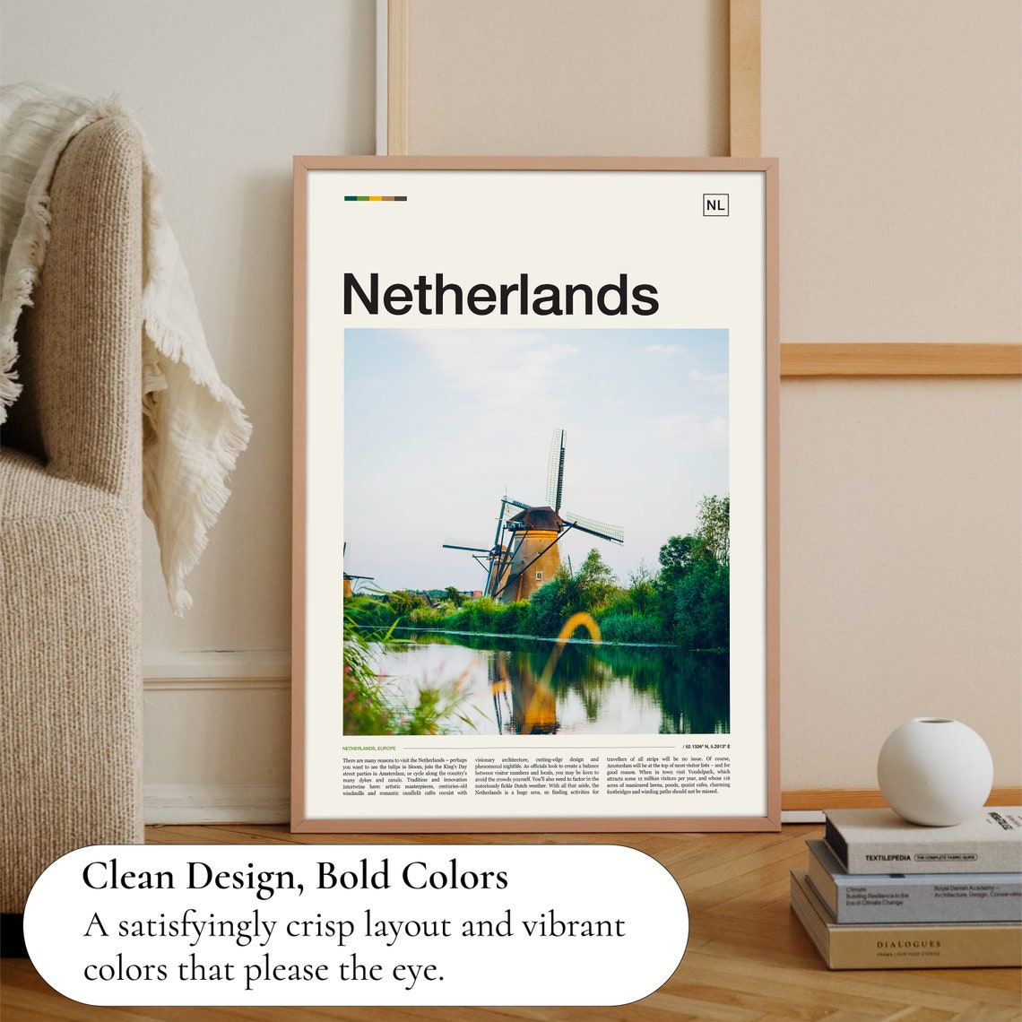 Netherlands Windmill Canal Reflection Countryside Photo Travel Poster - Image 3