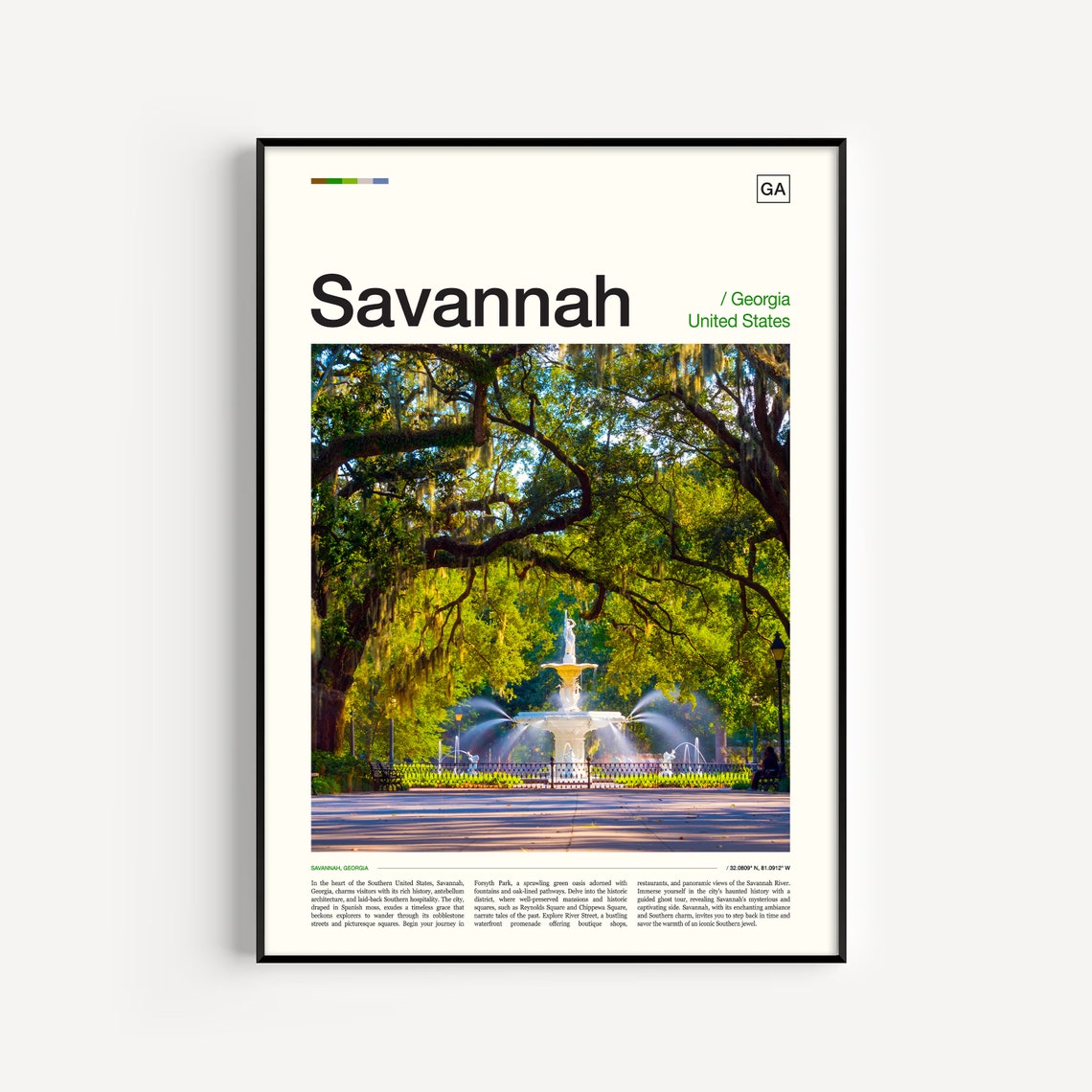 Savannah Georgia Forsyth Park Fountain Moss Draped Oaks Poster