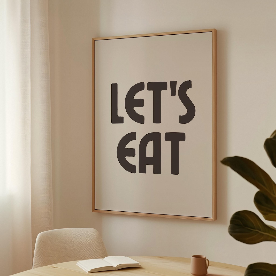 Lets Eat Bold Black Retro Typography Cream Kitchen Dining Room Sign Poster