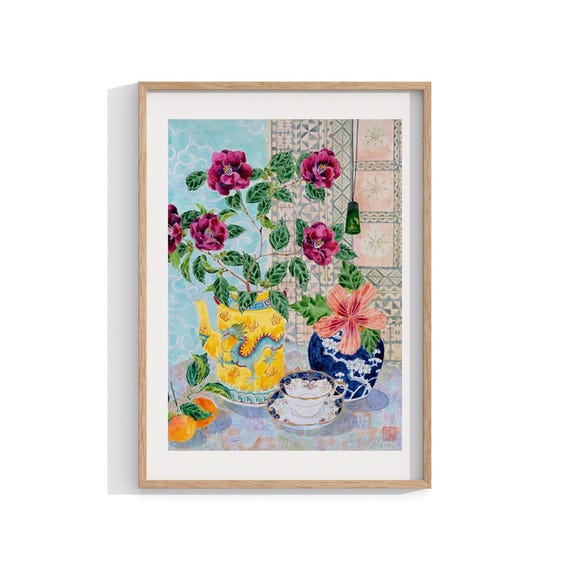 Chinoiserie Watercolour Floral Painting Art Print