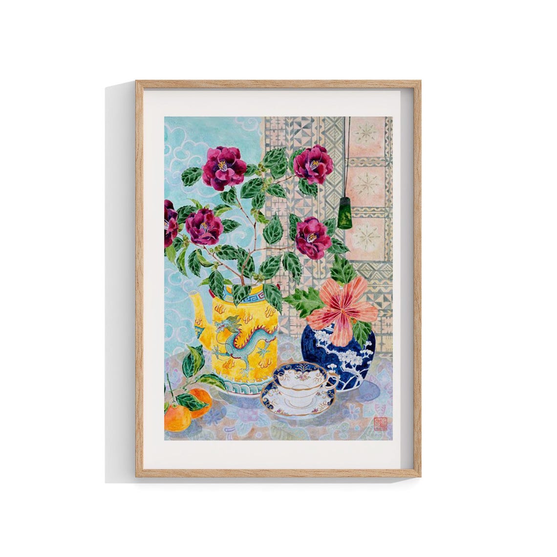 Chinoiserie Watercolour Floral Painting Art Print