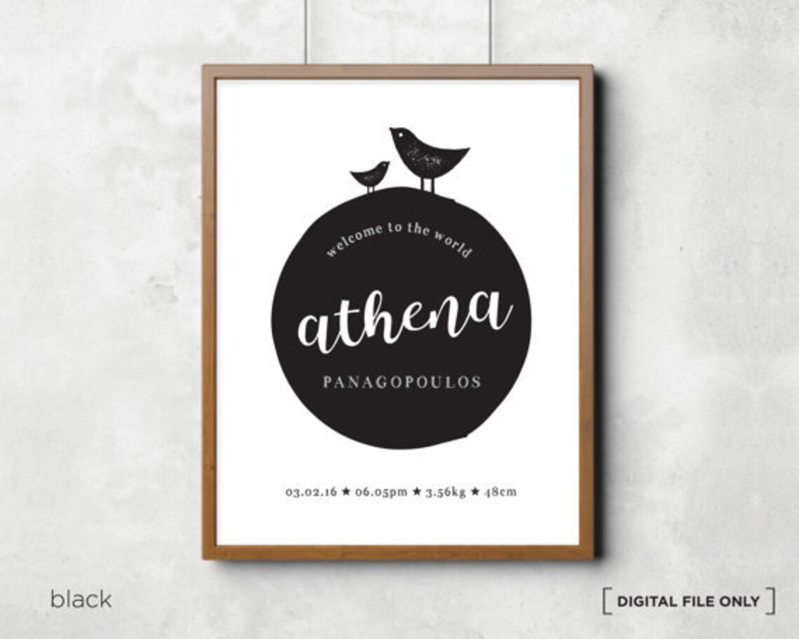 Peach Bird Circle Baby Girl Birth Announcement Decor Wall Art - Image 3