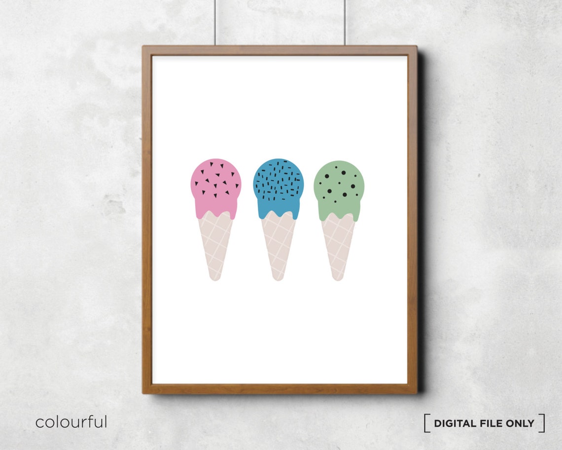 Pastel Ice Cream Cone Trio Sweet Kids Nursery Wall Art Decor - Image 2