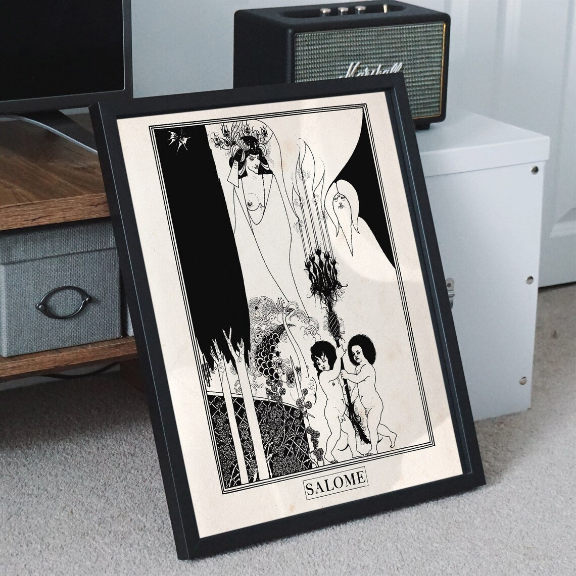Salome Oscar Wilde Beardsley Eyes of Herod Black White Illustration Poster - Image 2