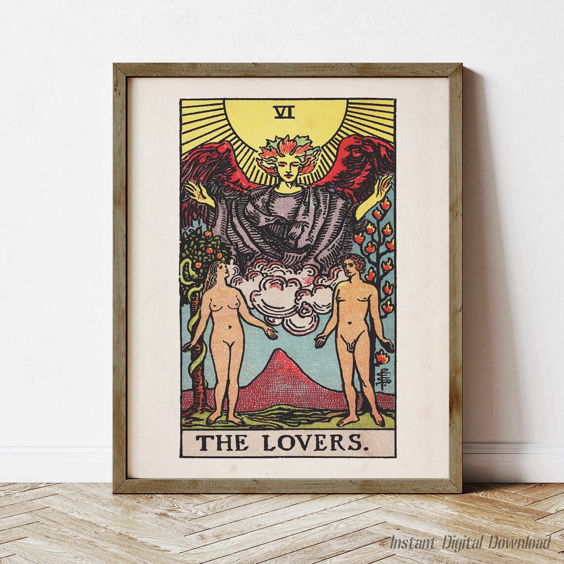 The Lovers Tarot Card VI Rider Waite Smith Vintage Tarot Poster