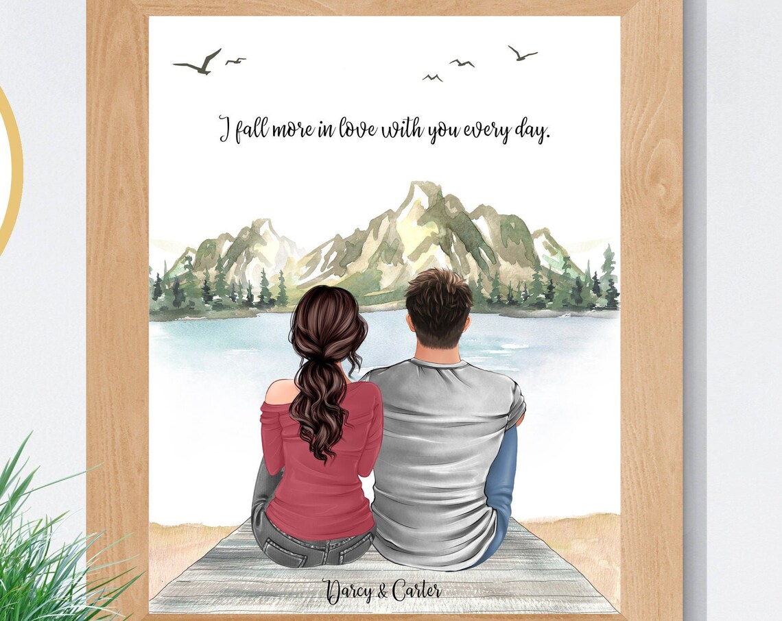 Couples Custom Gift, Personalized Engagement Portrait