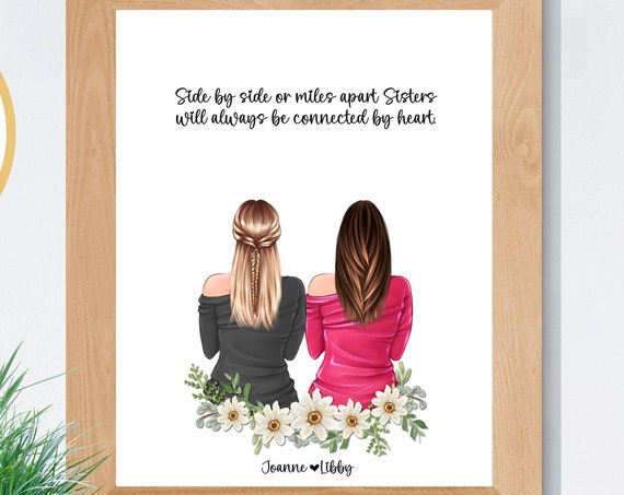 Personalized Two Sisters Daisy Portrait Friendship Gift Poster