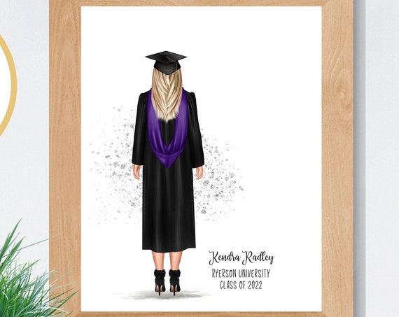 Class Of 2022 Female Graduate Black Gown Purple Hood Ryerson University Poster