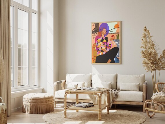 Girl With Coffee Abstract Colorful Geometric Sweater Art Poster
