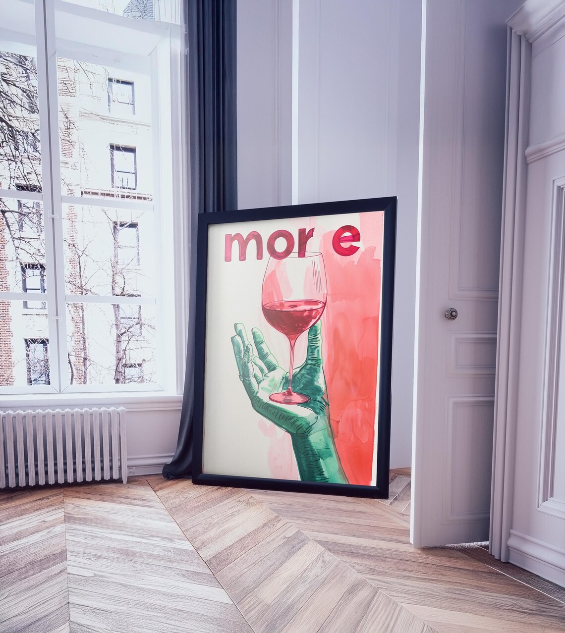 More Wine Glass Pop Art Hand Illustration Red Green Art Poster