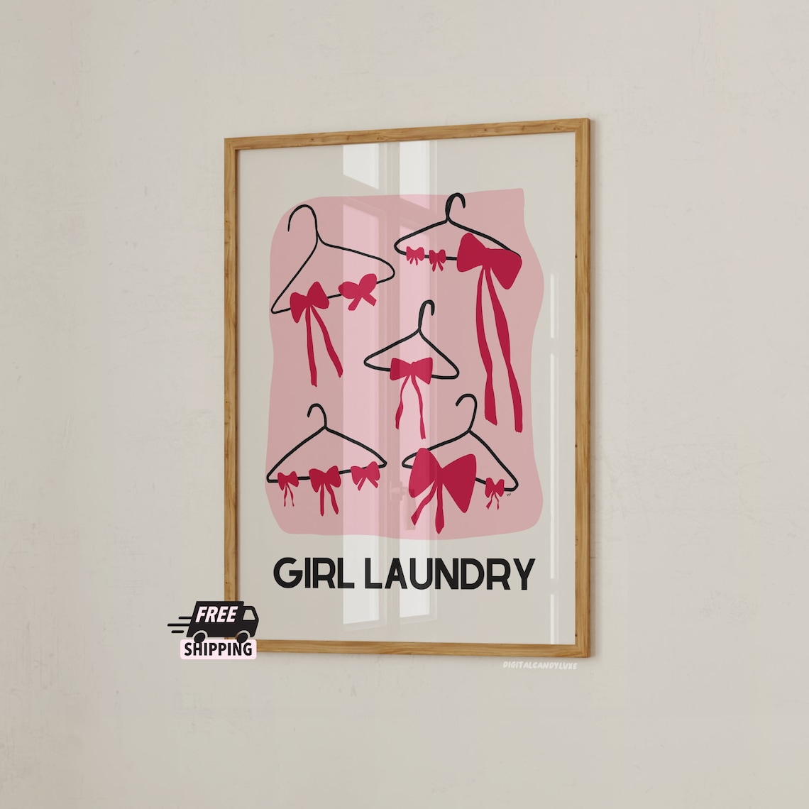 Pink Girl Laundry Wall Art, Trendy Apartment Poster