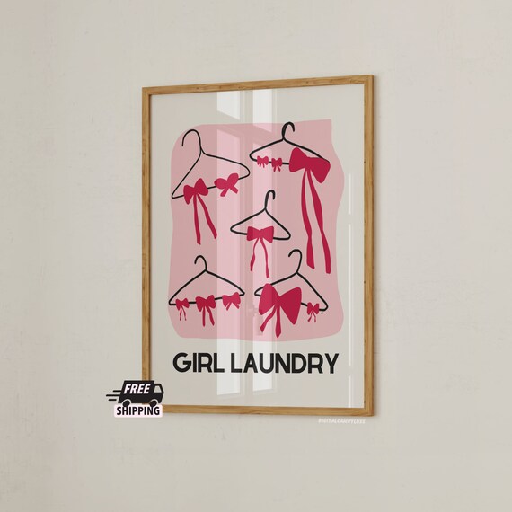Pink Girl Laundry Wall Art, Trendy Apartment Poster