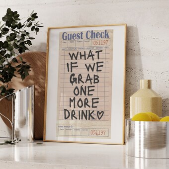 Bar Cart Decor Trendy Guest Check Art Print