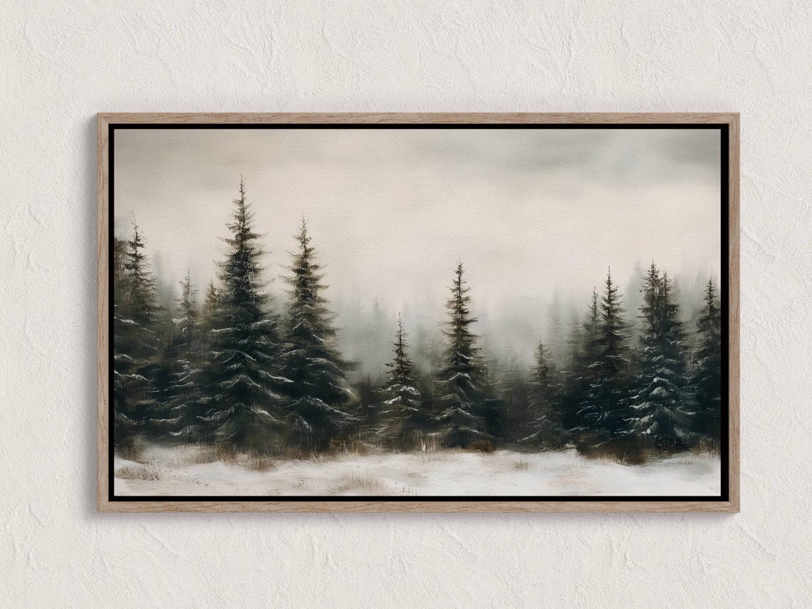 Vintage Winter Pine Forest Snowy Landscape Rustic Painting Poster