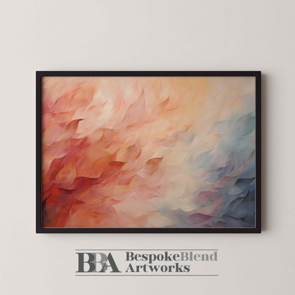 Abstract Flowing Coral And Blue Textured Painting Soft Boho Art Poster