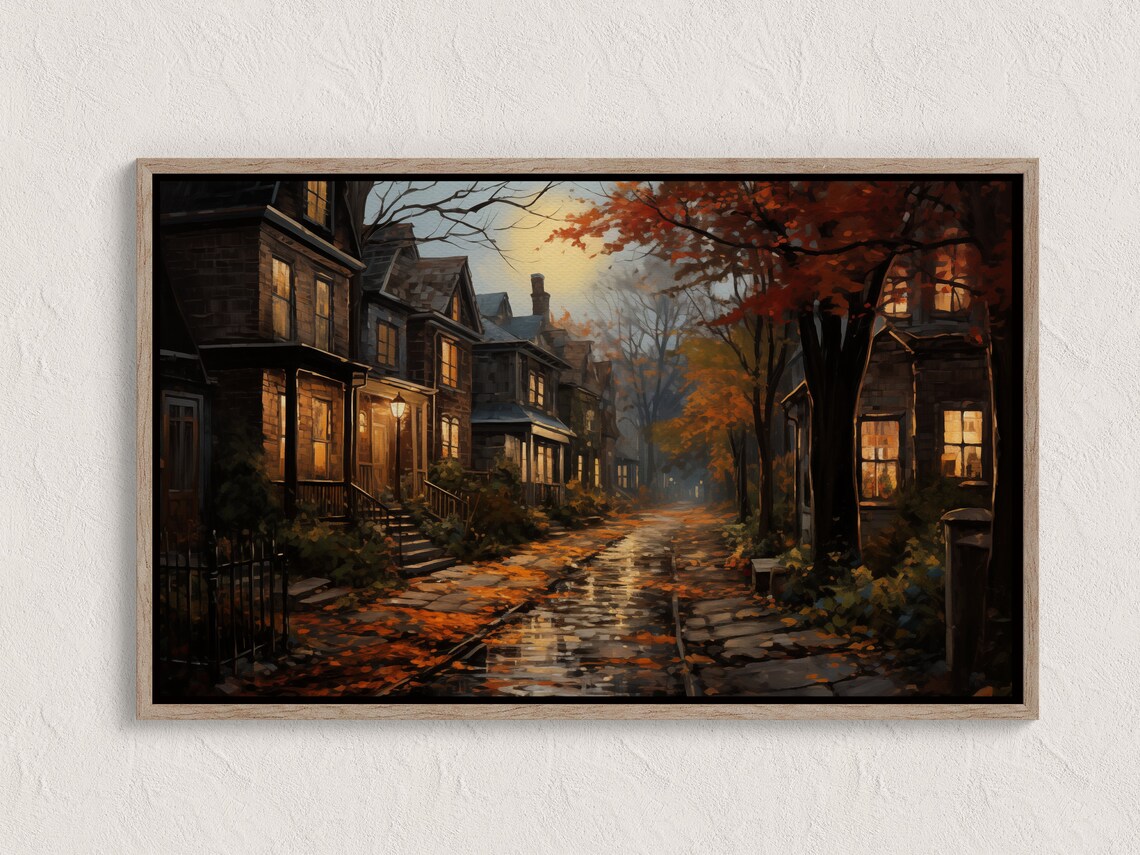 Cozy Autumn Street At Dusk Vintage Neighborhood Warm Art Print