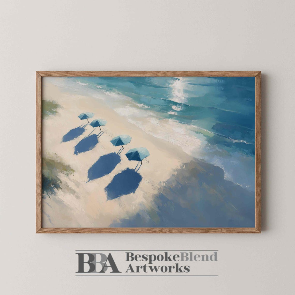 Aerial Beach Umbrellas Ocean Waves Coastal Painting Wall Art