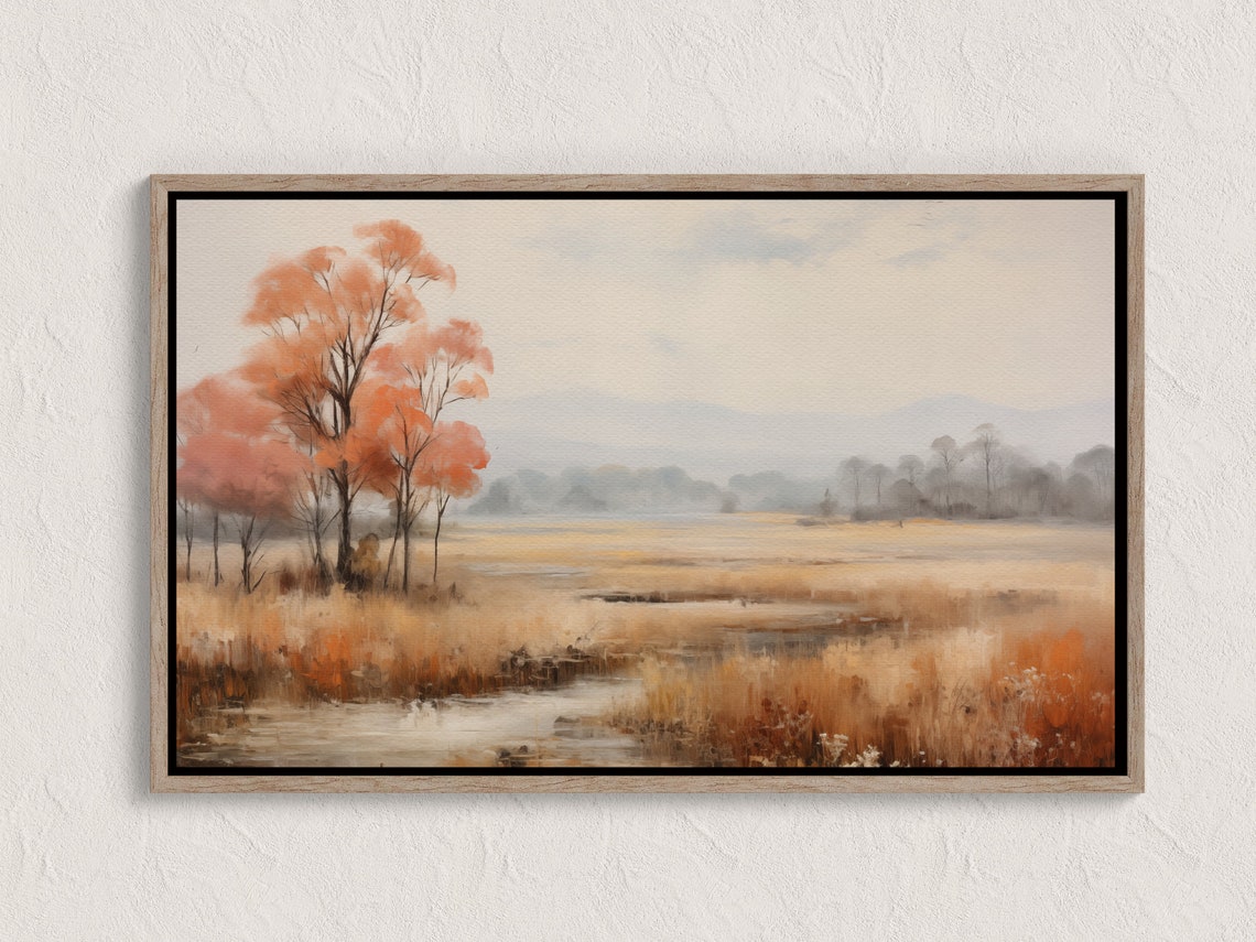 Autumn Grove Orange Trees Misty Marsh Soft Oil Painting Poster