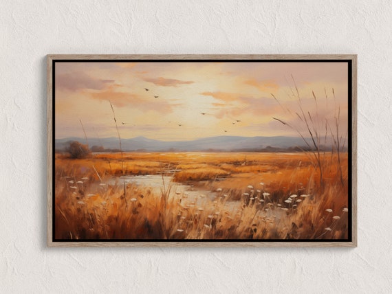 Autumn Landscape Print Fall Wall Art Vintage Style Oil Painting Country Farmhouse Scene