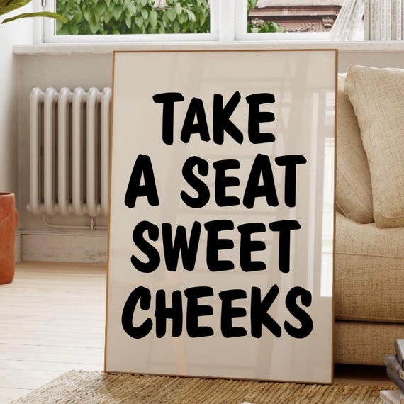Funny Bathroom Art Print Sage Green Sweet Cheeks Quote
