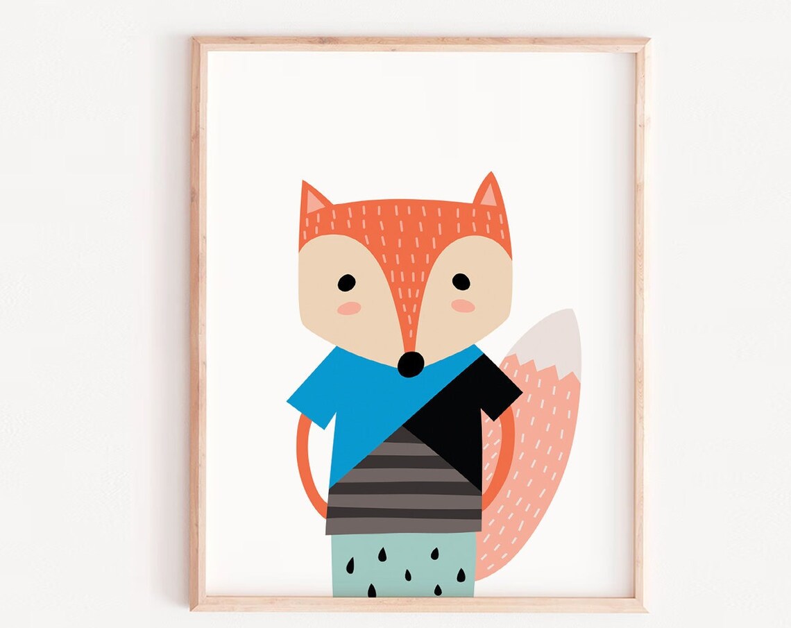 Fox Print Nursery Kids Art, Wildlife Animal Decor
