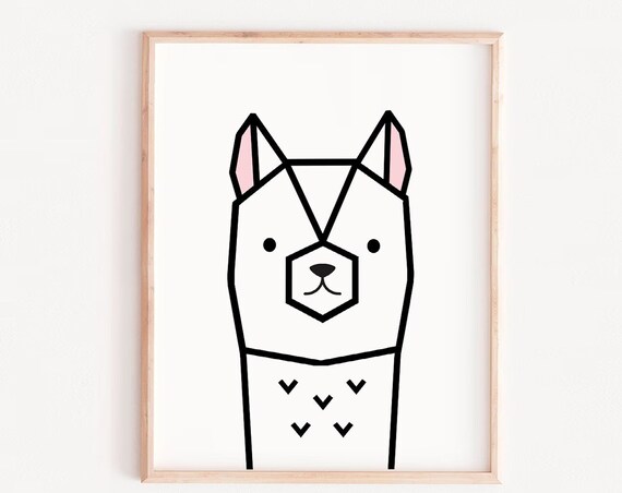 Llama Nursery Print Childs Bedroom Wall Art Illustration Alpaca Poster Peekaboo