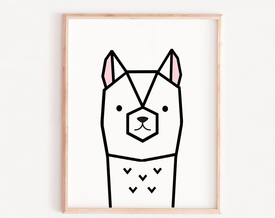 Geometric Llama Face Line Art Minimalist Nursery Animal Poster