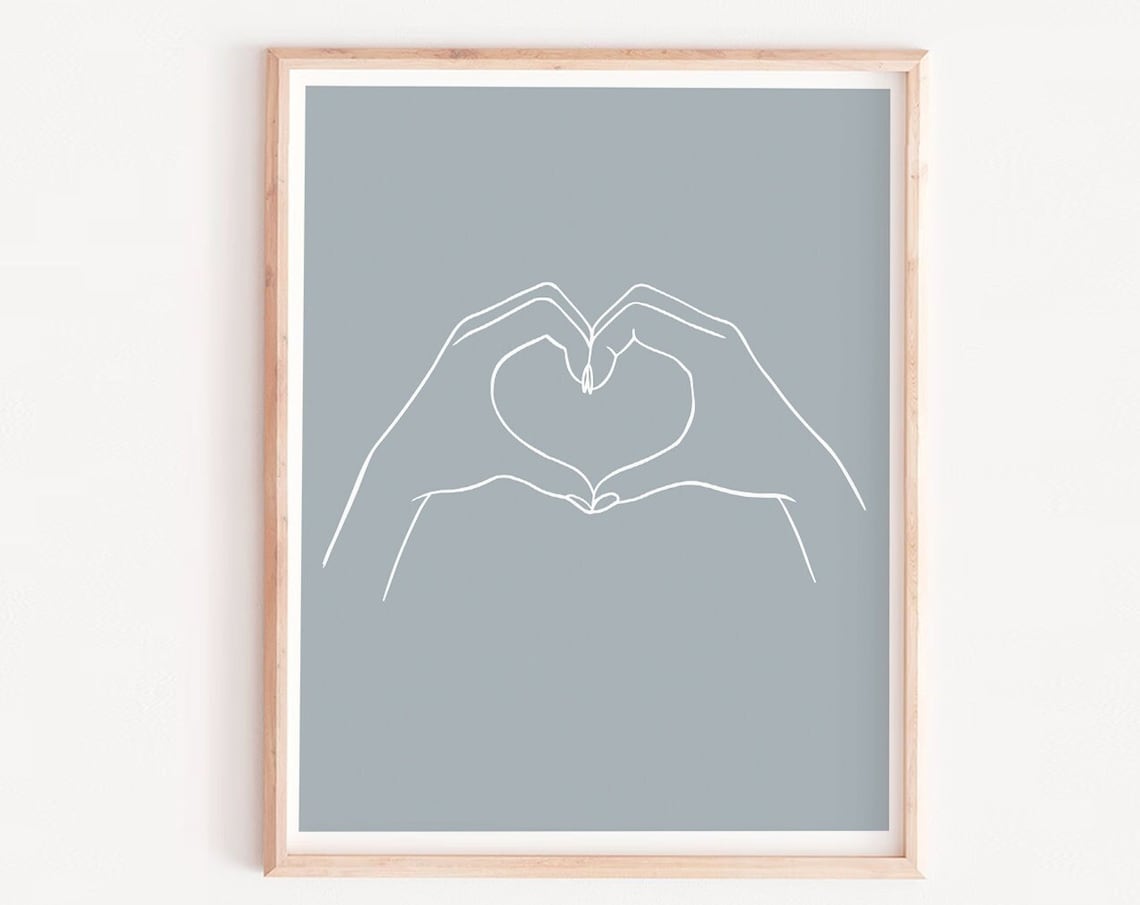 Modern Hands Lovers Line Drawing Art Print