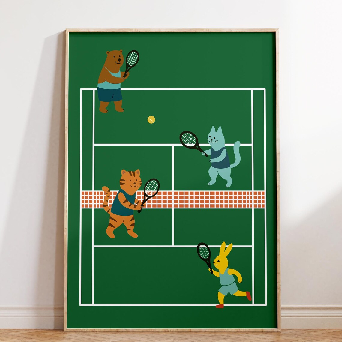Tennis Kids Prints Animal Matchsports Print Boys Room Playroom Poster Decor Vintage Boy Art