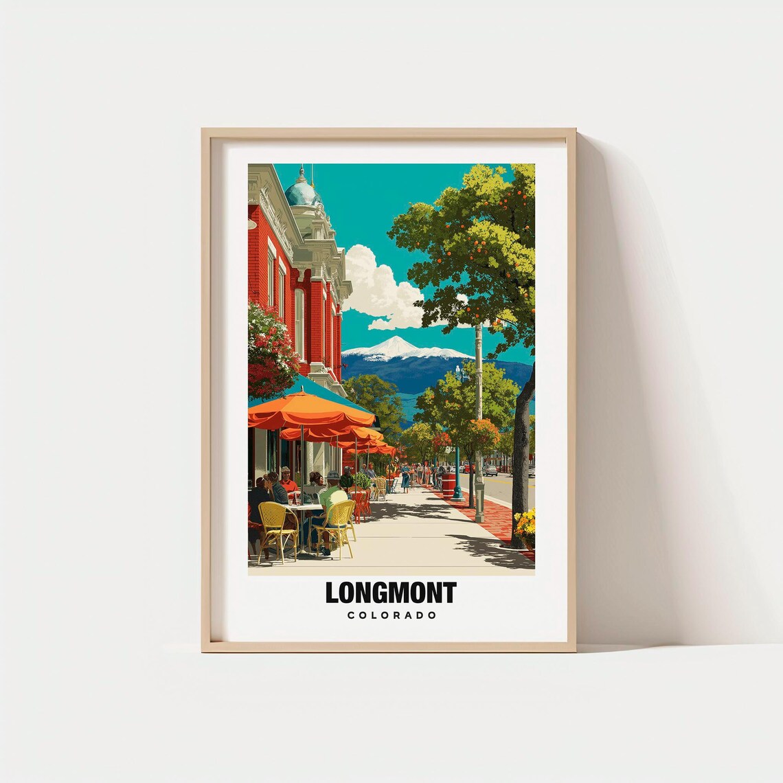 Longmont Colorado Main Street Cafe Patio Mountain View Travel Poster