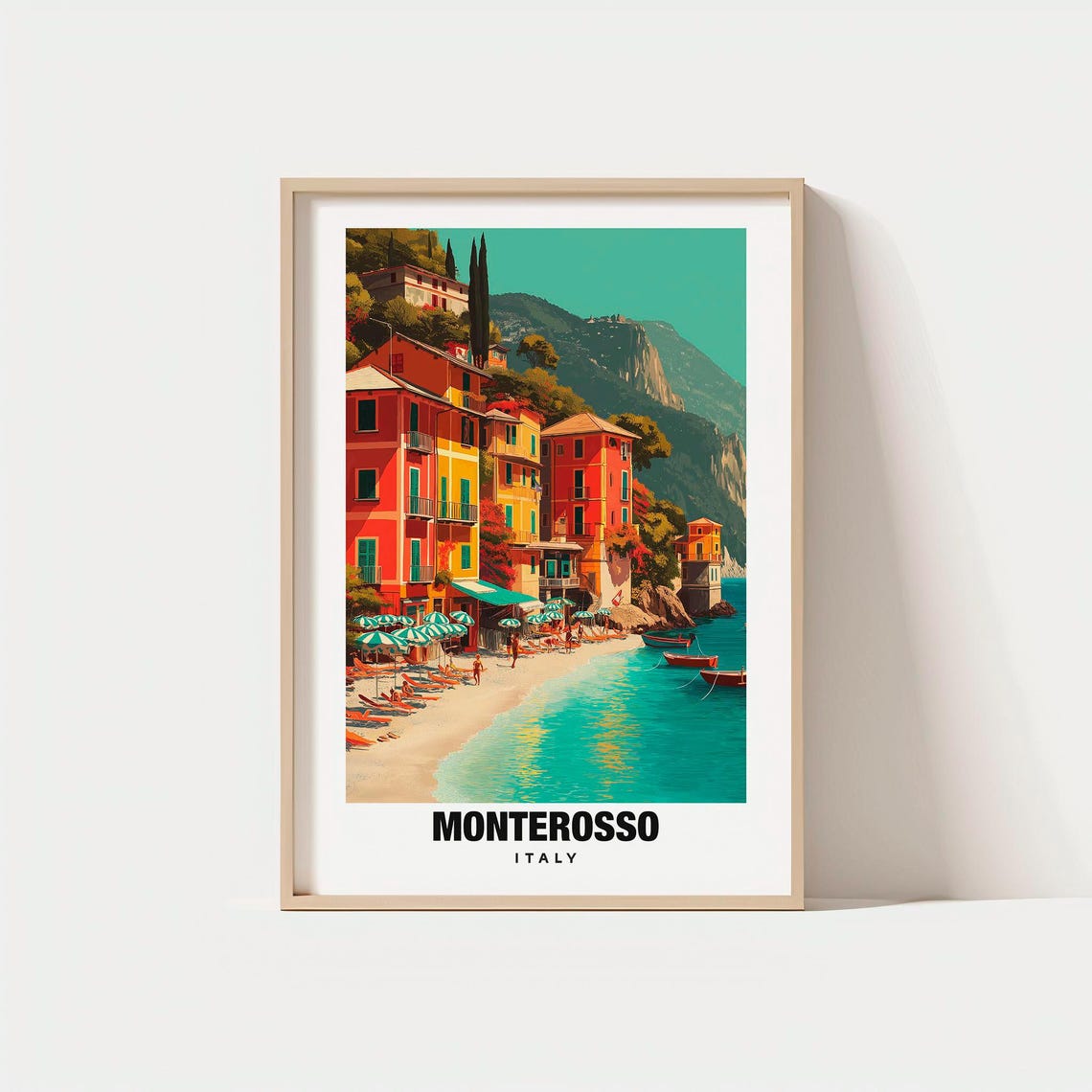 Monterosso Italy Cinque Terre Beach Cliffside Village Travel Poster
