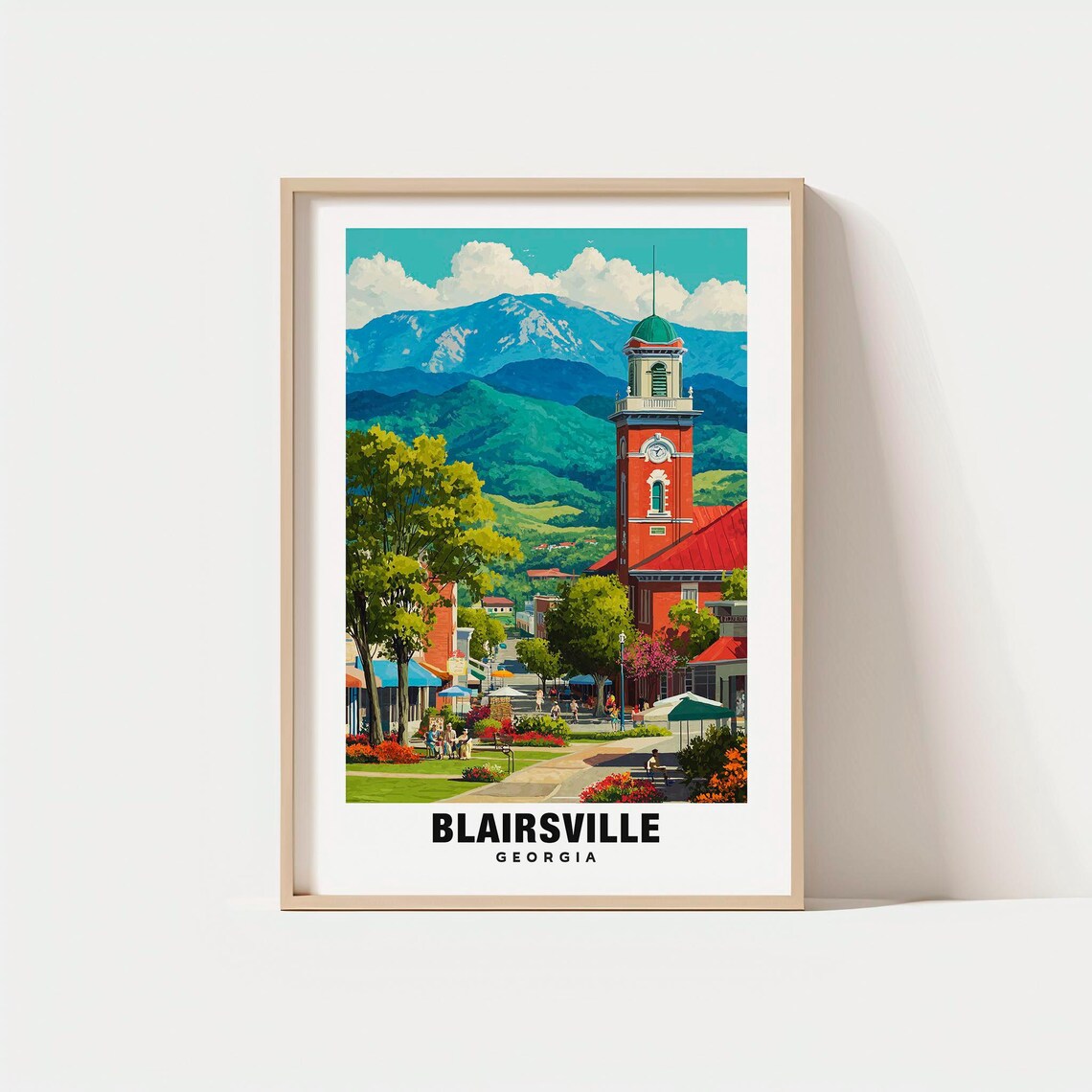 Blairsville Georgia Vintage Clock Tower Mountain Travel Poster