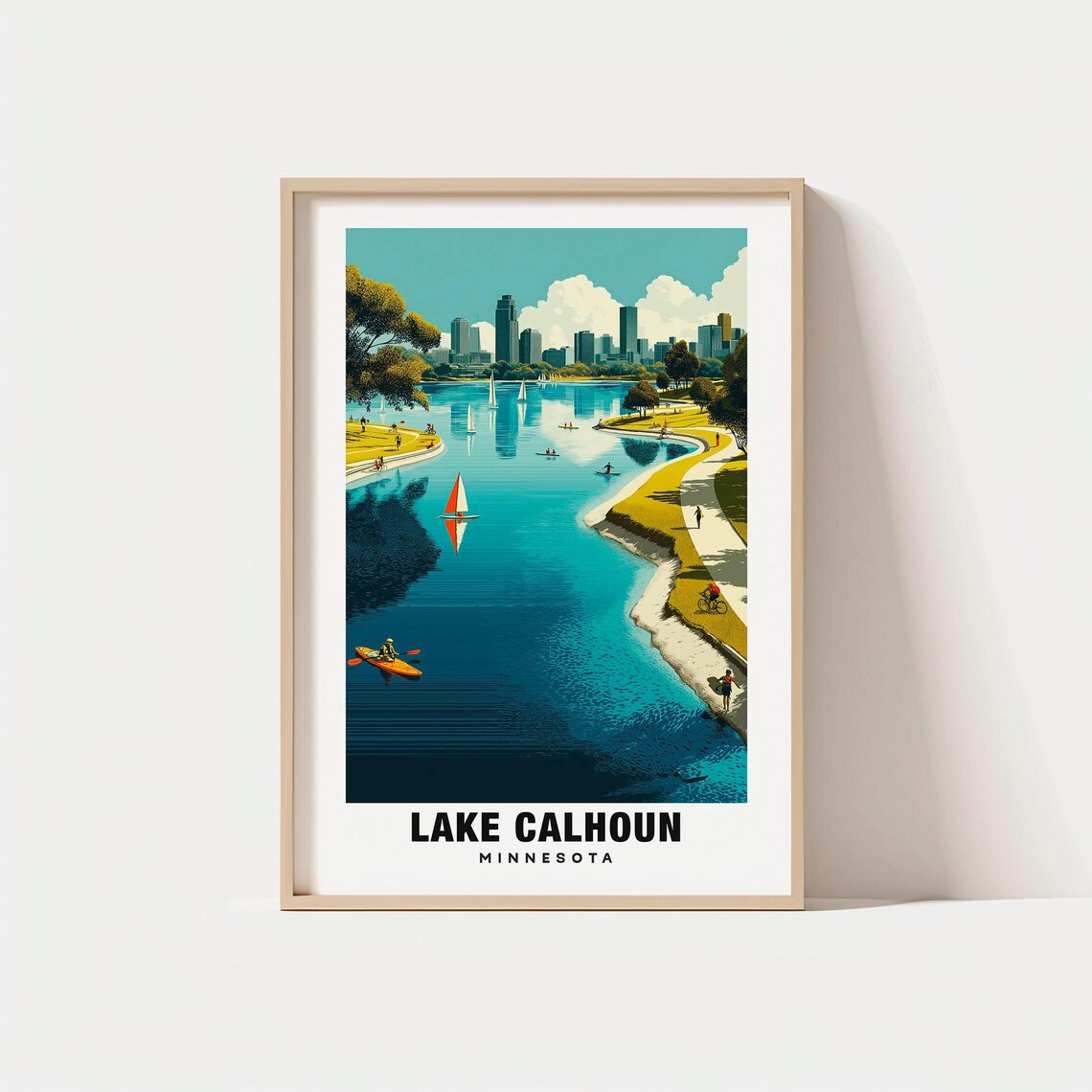 Lake Calhoun Minnesota Sailboats Skyline Vintage Travel Poster