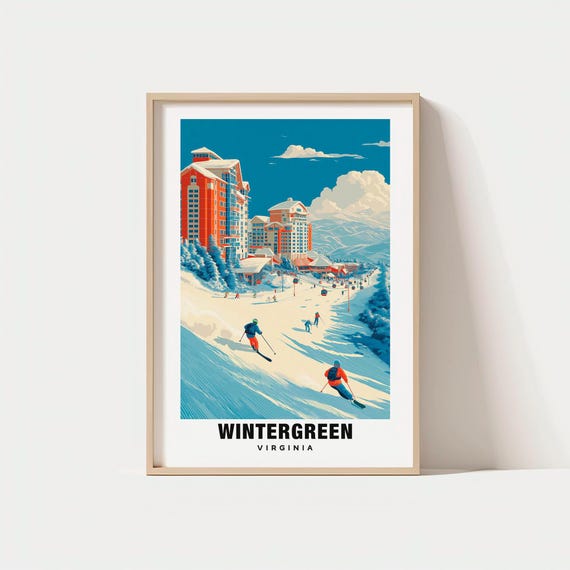 Wintergreen Print Virginia Poster Travel Art Mountain Scene Snowy Slopes Nature Escape Scenic Views Outdoor Decor Winter Wall