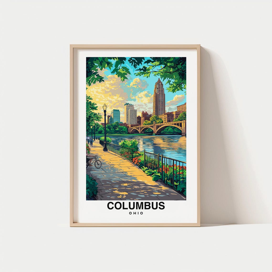 Columbus Print Usa Poster Travel Wall Art Scenic View Scioto Mile City Skyline Urban Decor Ohio Landmark Downtown Charm Usa Print