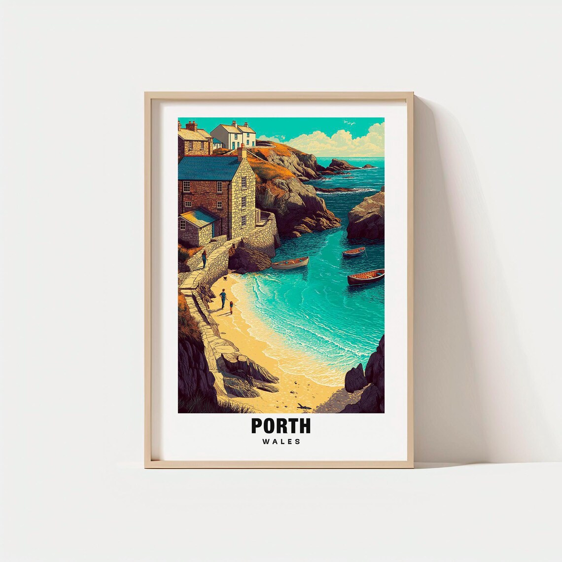 Porth Wales Turquoise Fishing Cove Stone Cottages Shores Poster