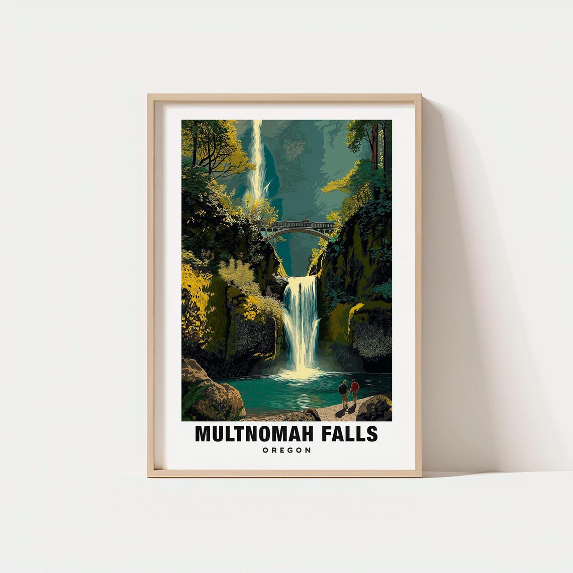 Multnomah Falls Oregon Cascade Waterfall Vintage Travel Art Poster