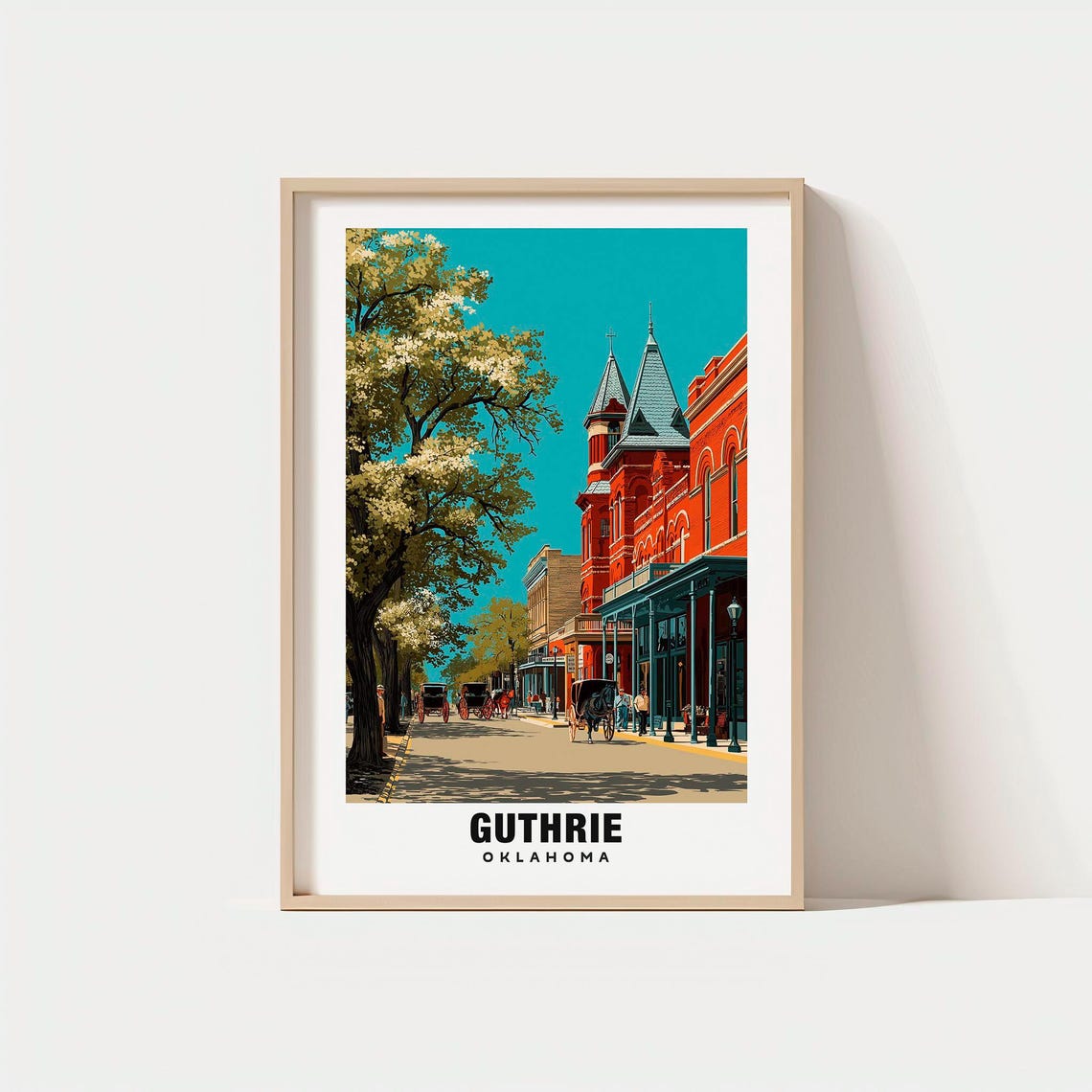 Guthrie Oklahoma Vintage Horse Carriage Victorian Street Travel Poster