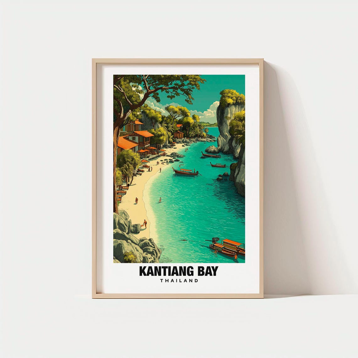 Kantiang Bay Thailand Tropical Beach and Longtail Boats Poster