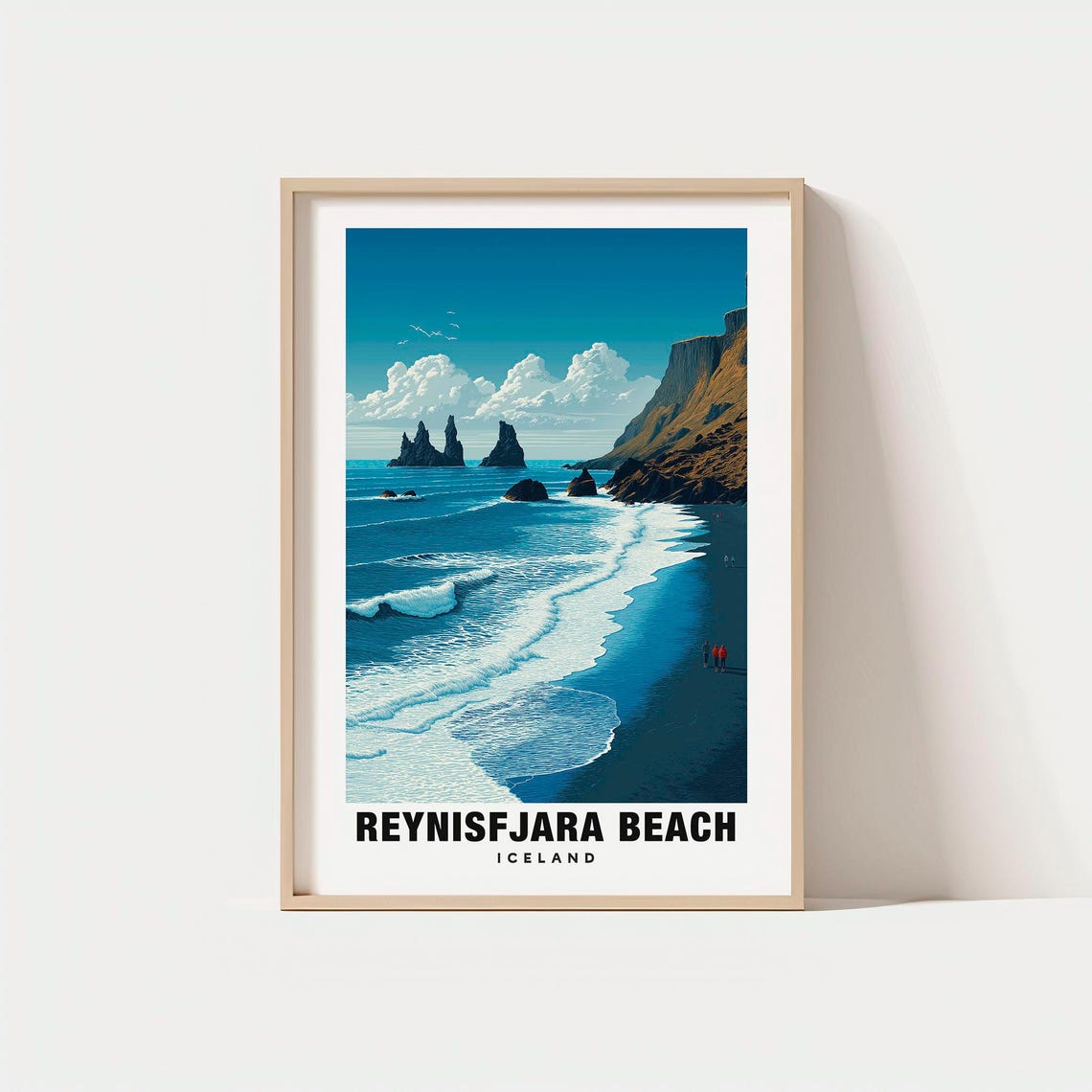 Reynisfjara Beach Iceland Black Sand Sea Stacks Dramatic Waves Poster