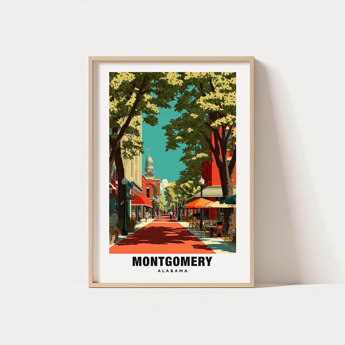 Montgomery Alabama Capitol Street Tree Lined Vintage Travel Poster